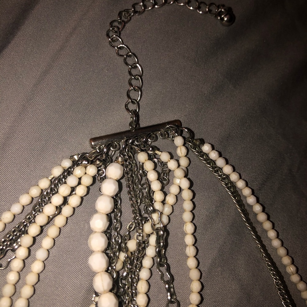 White And Silver Statement Necklace. Euc - image 2